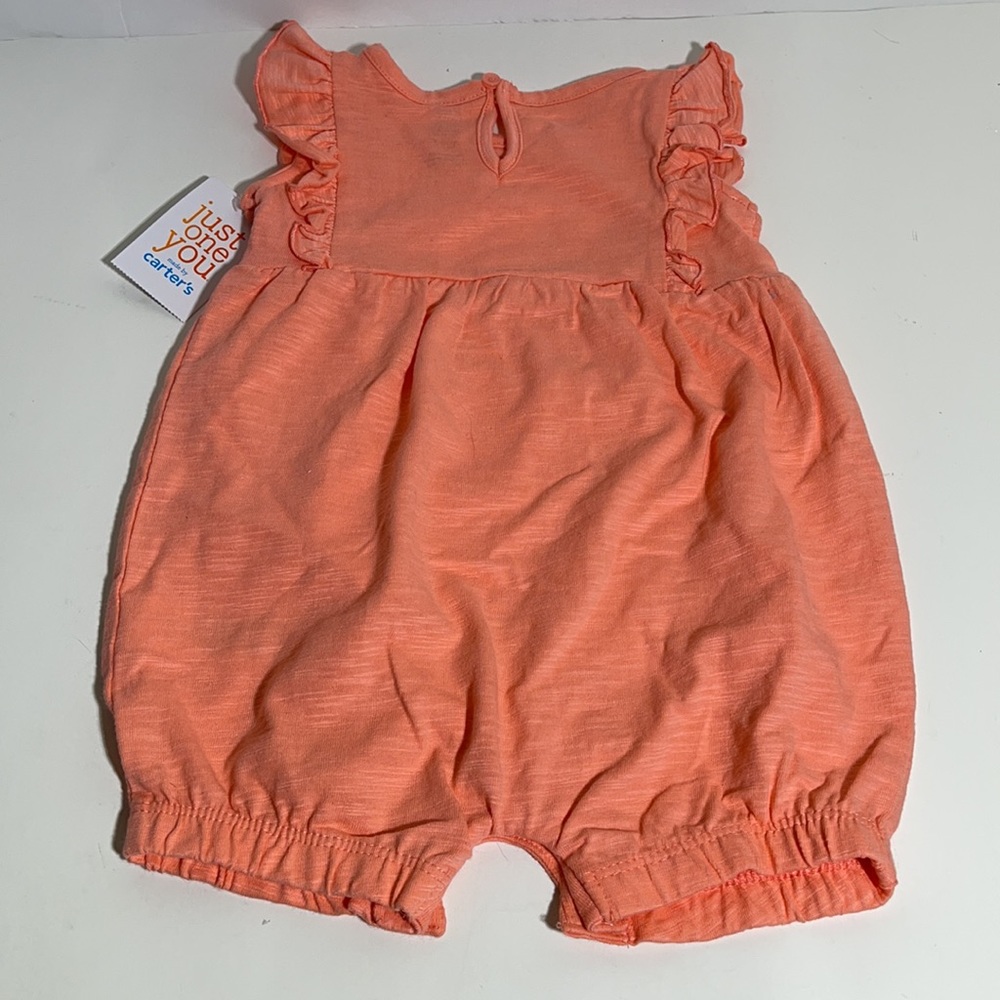 Baby Girl’s 12M Bright Coral Eyelet Romper - Picture 5 of 6